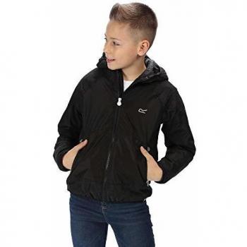 Veste Regatta VOLCANICS III junior capuche réfléchissante imperméable respirante Thermo-Guard Enfant Noir/Noir FR : S
