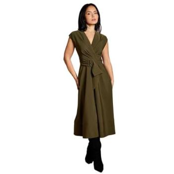 Coast Petite Crepe Dress in Olive, Belted, Size 10