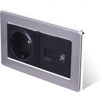 EU Wall Socket with Female TV Jack and CAT5E RJ45 Connector