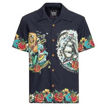 Camicia Rockabilly Maniche Corte Tropical Hawaiian Style Deluxe