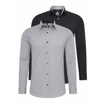 Herren Langarmhemd Rusty Neal XXL – Grau, Schwarz – Slim Fit