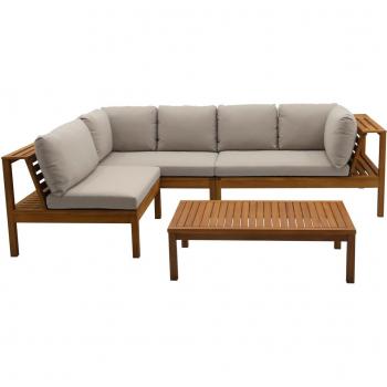 Salon de jardin d'angle 6 places en bois massif avec coussins déhoussables taupe BELIZE