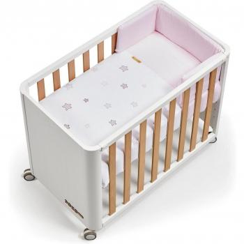 Minicuna Cotinfant Doco 50x90 cm con Textil Rosa y Estructura Natural