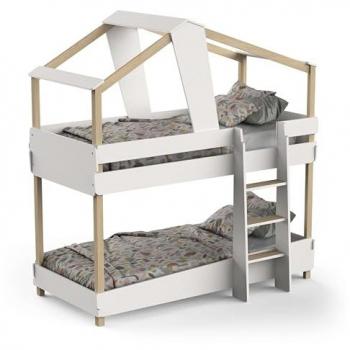 Litera Cabaña Juvenil Infantil 90x190 cm Blanco Mate y Beige Estilo Nórdico