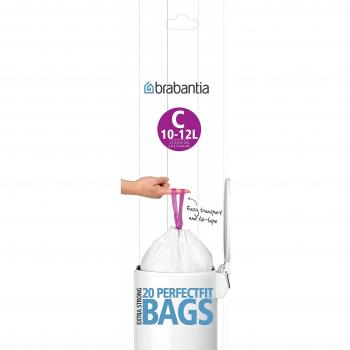 Brabantia Buste per Immondizia Bianche a Misura Perfetta 10/12L, Confezione da 20
