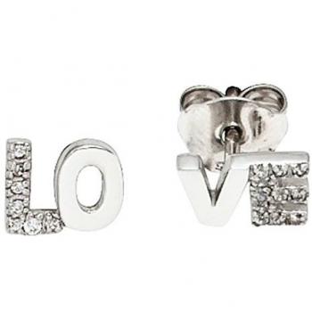 Jobo Ohrstecker LOVE 925 Sterling Silber mit Zirkonia