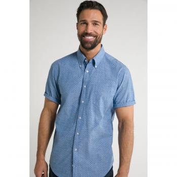 Camicia a puntini blu uomo 6XL cotone maniche corte JP1880