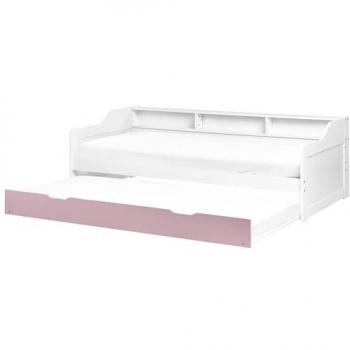 Lit Gigogne Sommiers Lattes 90 × 200 cm – Bois Pin, blanc & rose Édern