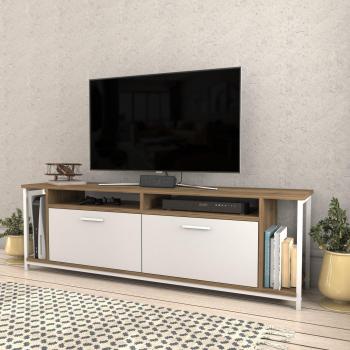 Omar 160 Cm tv Unit tv Stand tv Console in Walnut and White finish with Open Shelves and Cabinets