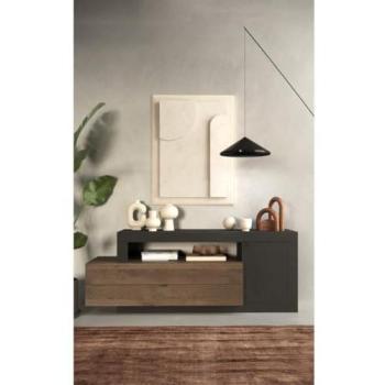 Buffet Domi 1 Porta 2 Cassetti – Colore Grigio Antracite / Quercia Scura