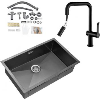 Piatto lavello da cucina acciaio inossidabile e doccetta extraibile 70x44 AURALUM