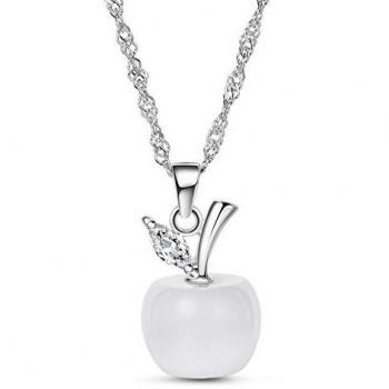 Collier Femme Argent 925 Pendentif Mignion Pomme avec Feuille