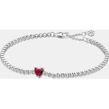 Bracciale Tennis Cuore Rosso Brillante in Argento Sterling 18 cm