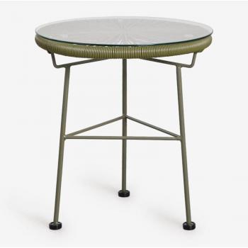 Table d’appoint de jardin ronde en fer et osier synthétique Acapulco Vert Olive Intense (Ø45 cm)