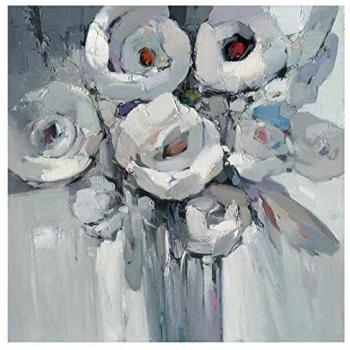 Quadro Decorativo Kuatéh 100 x 100 cm Fiori Bianco e Nero Olio su Tela