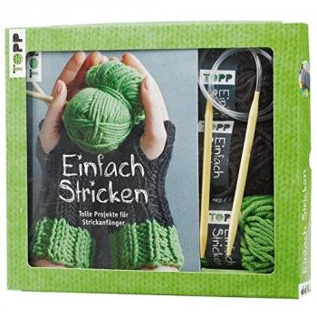 Kreativ-Set Einfach Stricken: Buch mit Strickgrundlagen und einfachen Anleitungen und Material für 2 Handstulpen: 60g Garn in 3 Farben und Rundstricknadel (Buch plus Material)