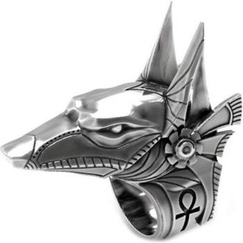 Men's Retro Anubis Wolf Head Stainless Steel Ring Set