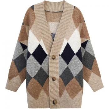 Cardigan Épais à Motifs Carreaux