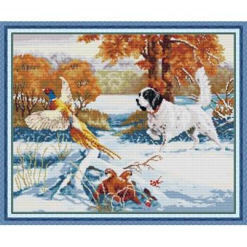 Hound and Pheasant Joy Sunday Animal Print Cross Stitch Embroidery Kit 11CT