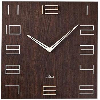 Atlanta Moderne Quarz-Wanduhr, MDF-Gehäuse, 35x35 cm, Braun