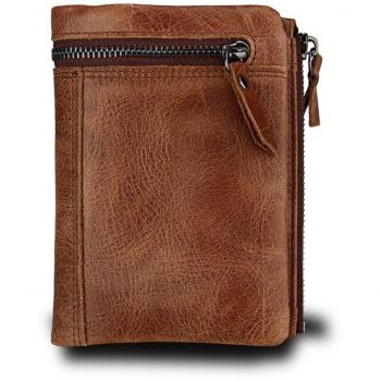 Hibate Men's Brown Leather Wallet with Coin Pocket