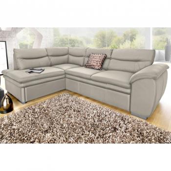 COTTA Ecksofa Leandra L‑Form – Mit optionalem Bettkasten und Schlaffunktion – Grau, B:250 cm | H:88 cm | T:90 cm