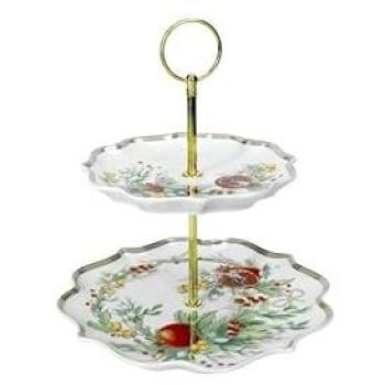 Alzata Carol di Brandani in New Bone China a Due Piani con Asta Oro