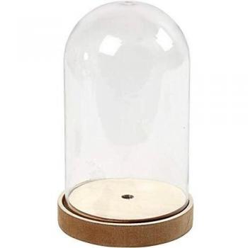 Glasglocke auf Holzsockel, 12,5 x 8 cm
