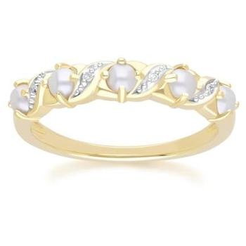White Pearl & Diamond Classic Art Nouveau Eternity Ring (Size N) – 9ct Yellow Gold