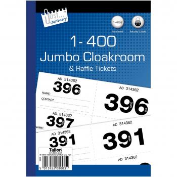 Just Stationery 1-400 Jumbo Cloakroom Raffle Ticket