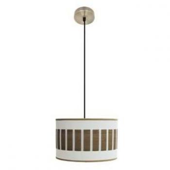 Lampadario Ivanna 1xe27 Pelle Bianco e Legno Scuro