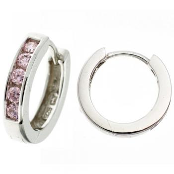Jobo Damen Creolen 925 Sterling Silber mit Zirkonia rosa