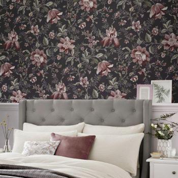 Papier Peint Intissé Laura Ashley Collection Jardin d'Edita Charcoal 1005 X 52cm Pourpre, Vert, Gris