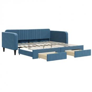 Lit de Jour avec Lit Gigogne et Tiroirs, Canapé-lit avec Rangement, Lit d'Invité, Meuble de Chambre à Coucher Salon, Moderne, Bleu 100x200 cm Velours