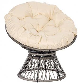 Outsunny Papasan con Raton Sintético, Marco de Acero y Cojín – 90×87×97 cm