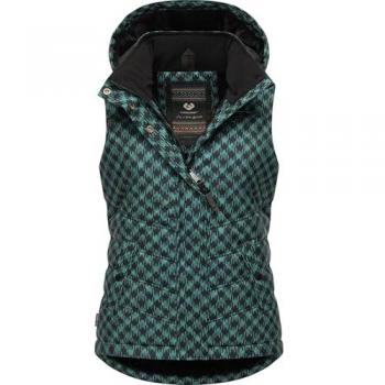 Ragwear Damen Steppweste Hesty Print 3XL mit abnehmbarer Kapuze und Hahnentritt Muster