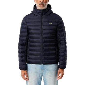 Lacoste Puffer Navy con Cappuccio e Logo Sotto il Collo in Blu