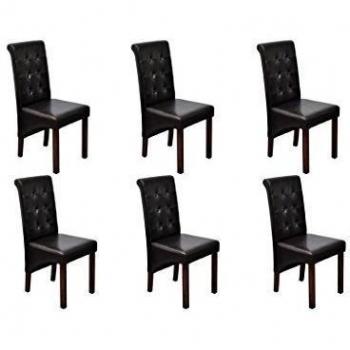 Sillas de comedor 6 uds cuero sintético marrón