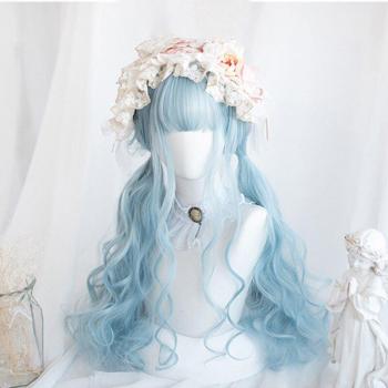 Peluca de Cabello Sintético Largo Azul Agua para Estilo Harajuku