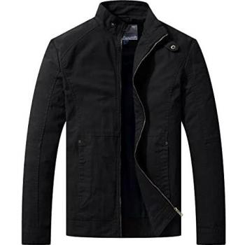 WenVen Men's Smart Military Jacket in Black Medium