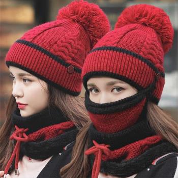 Thick Knitted Beanie Set for Women with Bib Mask