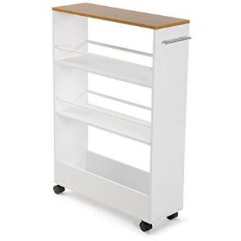 Móvil Cocina Blanca con Efecto Madera y Ruedas