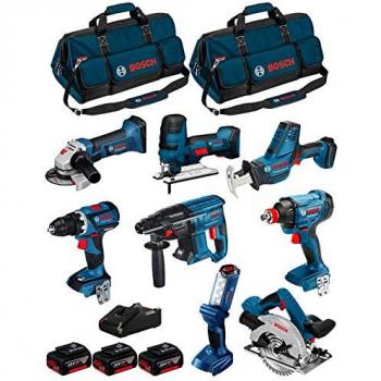 Kit d'outils Bosch 18V BK802BAG (GDX 18V-180+GSR 18V-60C+GBH 18V-21+GKS 18V-57+GST 18V-LIS+GWS 18-125V-LI+GLI 18V-300+GSA18V-LIC+3x5,0Ah)