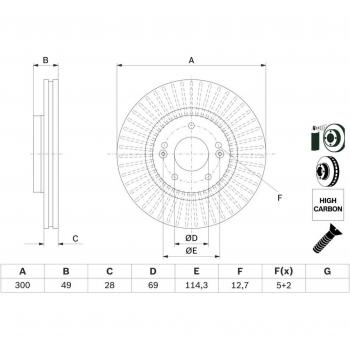 Disque de frein ventilé hautement carbonisé BOSCH 0 986 479 F19 avant pour HYUNDAI SANTA FE 2