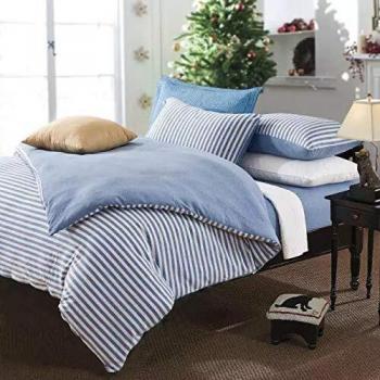Queen Size Blue & White Stripe Jersey Bedding Pack – 4 Pieces