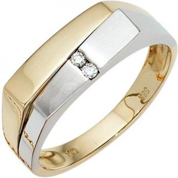 Gelbgold‑Weißgold Herrenring mit zwei Brillanten – 585 Gold, 62 mm