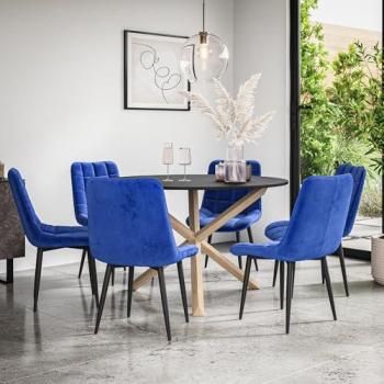 Malvern Midnight Oak Table with Nova Velvet Seating (Set of 6)