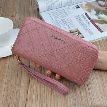 Cartera de mujer PU con doble zip y soporte para teléfono
