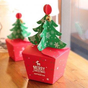 Caja decorativa para galletas y chocolates, árbol navideño, 12 Uds