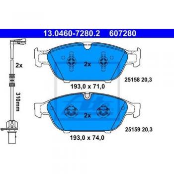 Remblokken ATE voor AUDI 13.0460-7280.2 met Slijtagecontact